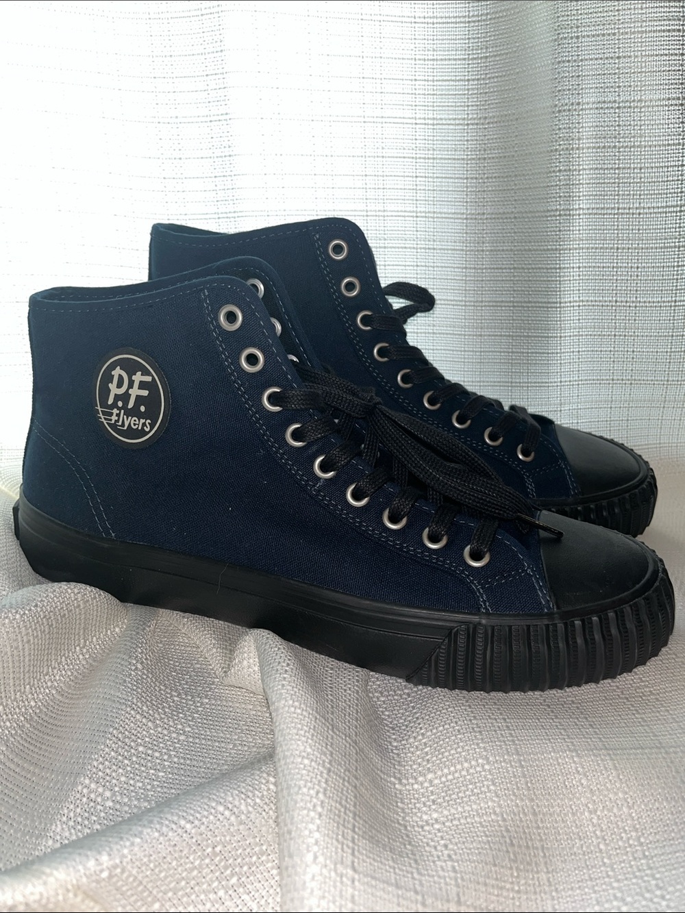 P.F. Flyers Men’s Navy Canvas High-Top Sneakers with Black Rubber Trim
